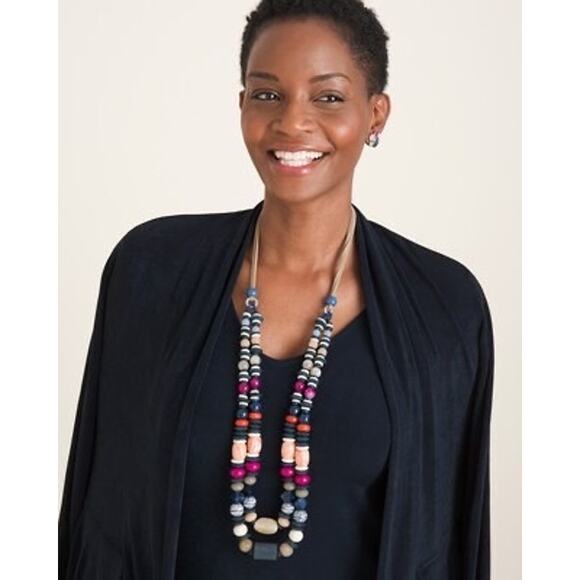 Chico's Womens Necklace Beaded Multi Colored Double Strand Mina Blue Pink Chunky - Picture 2 of 6